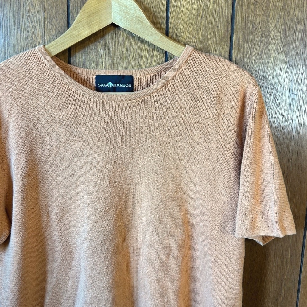 Vintage Sag‎ Harbor Womens Orange Knit Short Sleeve Top Sweater Shirt Medium